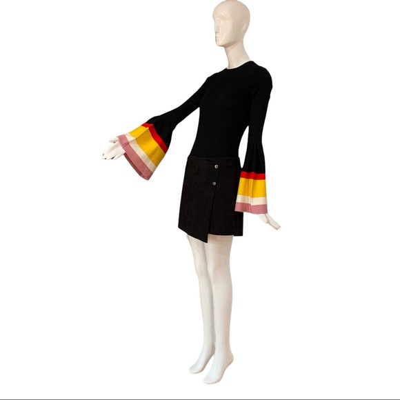 Sample Tops - Sample Womens Black Knit Top Flared Sleeve Crew Neck Size XS